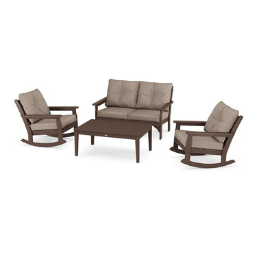 POLYWOOD Vineyard 4-Piece Deep Seating Rocking Chair Set - Mahogany / Spiced Burlap